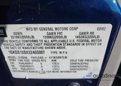 2002 GMC Envoy Slt from USA, damaged, VIN 1GKDS13SX22403087